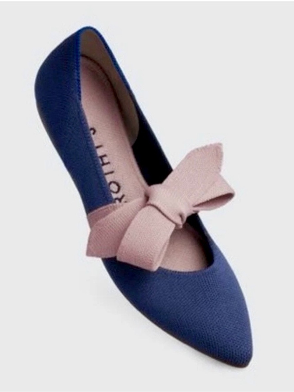 Rothy's The Mary Jane Pointed Toe Flat Sapphire Blue Tan Bow Size 12.5 - Picture 11 of 11
